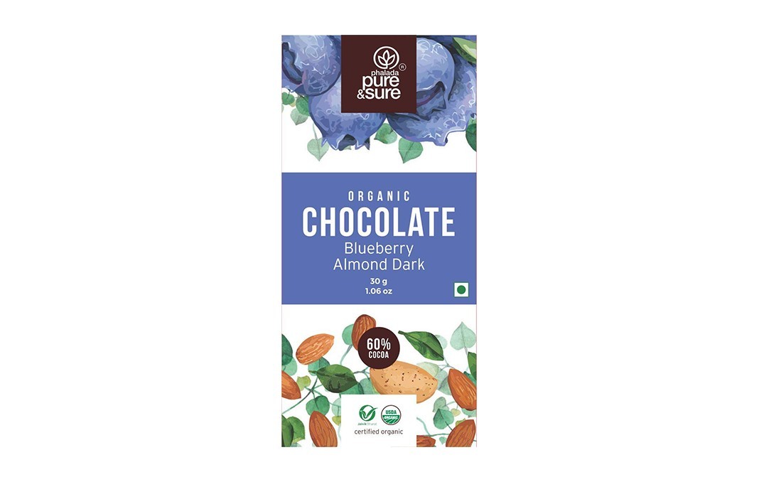 Pure & Sure Organic Chocolate Blueberry Almond Dark   Pack  30 grams